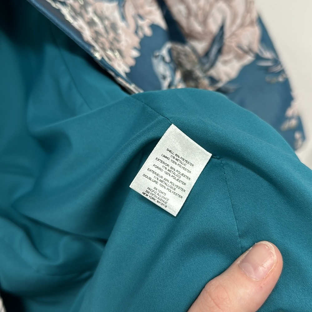 Tahari ASL Women's Floral-Jacquard Topper Jacket - Teal Pink jacket NEW 8 - Picture 8 of 10